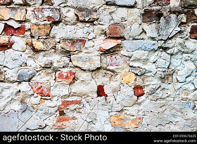Bare brick wall texture, old, aged bricks