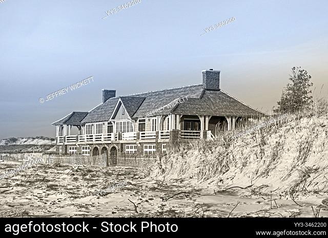 Ludington State Park Beach House on storm littered beach near Ludington, Michigan, USA. . . . Ludington State Park is a state park located just north of...