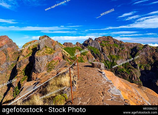 Hiking Pico do Arierio and Pico Ruivo - Madeira Portugal - travel background