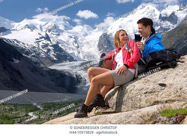 Canton, Graubünden, Grisons, Switzerland, Europe, Engadin, Engadine, Upper Engadine, walking, hiking, trekking, glacier, ice, moraine, Piz Bernina, Piz Palü