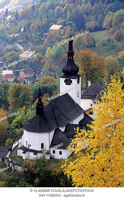 The christian church in pictoresque old mining village Spania dolina in Nizke Tatry