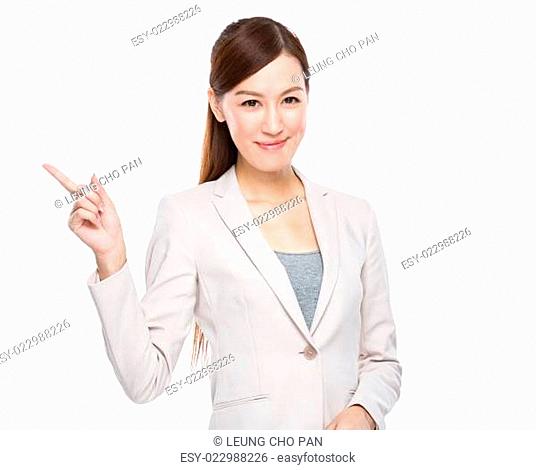 Businesswoman with finger show out