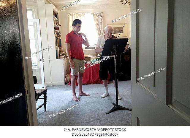 Violin lesson, grandpa and grandson, Washington D.C., USA