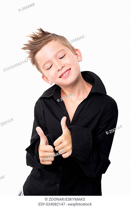 Boy showing thumbs up
