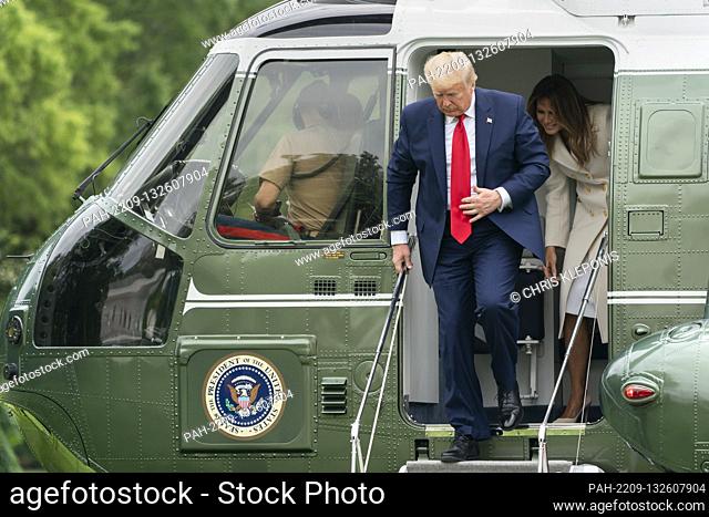 United States President Donald J. Trump and first lady Melania Trump return to the White House in Washington, DC following their participation in a Memorial Day...