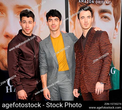 Kevin Jonas, Joe Jonas and Nick Jonas at the premiere of Amazon Prime Video's 'Chasing Happiness' held at the Regency Bruin Theatre in Westwood, USA on June 3
