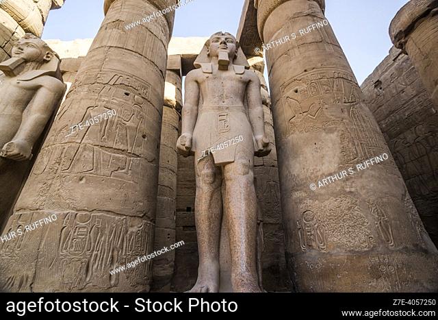 Statues of Ramses II, first court, Temple of Karnak. El-Karnak, Luxor Governorate, Egypt, Africa, Middle East