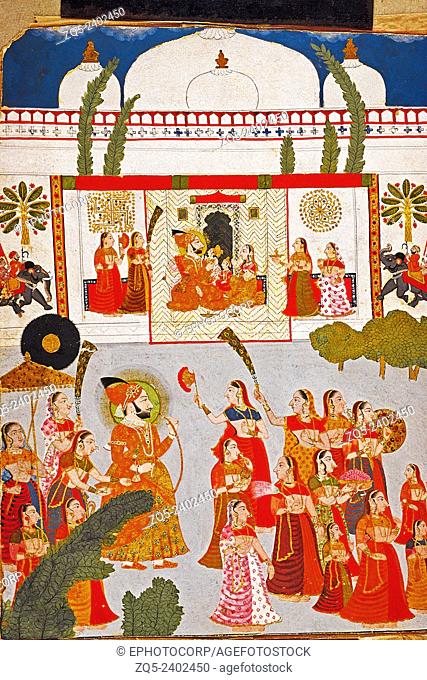 Sangram Singh II with Courtesians. Mewar, Rajasthan, India. Dated: 1720 A.D