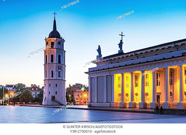 The Cathedral Square with the Vilnius Cathedral and the free-standing bell tower is located in the old town of Vilnius, Lithuania, Baltic States, Europe