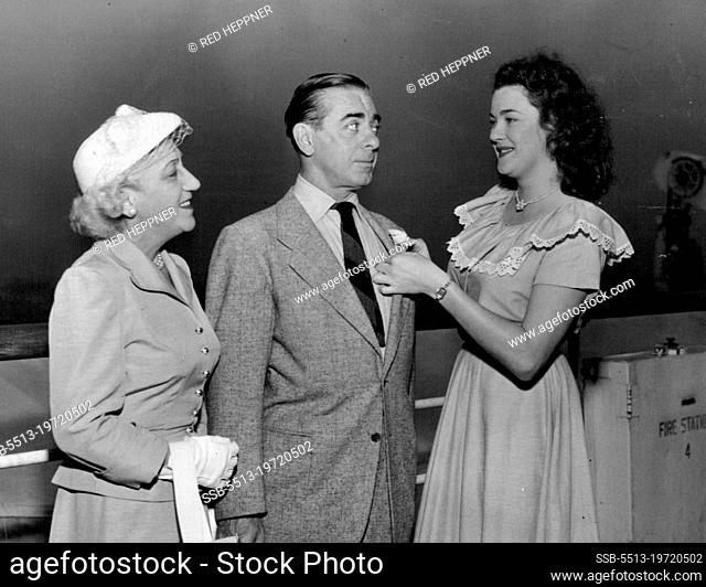 All publicity agencies covered the recent arrival in New York of Judy Gainford, of Cremorne ? 1947 Miss Australia. Here is Judy with film star Eddie Cantor