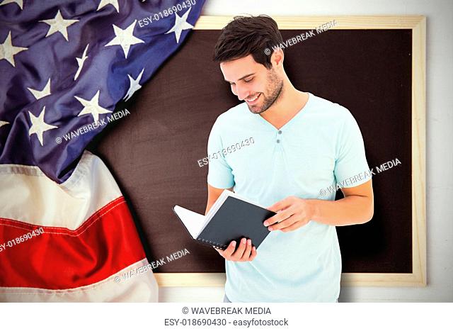 Composite image of student reading book