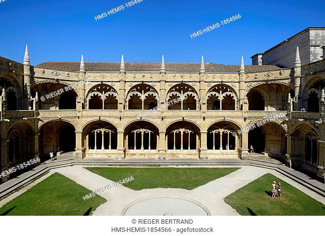 Portugal, Lisbon, Belem district, Hieronymites Monastery (Mosteiro dos Jeronimos), listed as World Heritage by UNESCO, the cloister