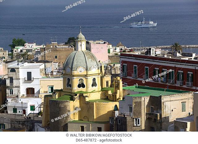 Santa Maria delle Grazie church & Ferry View. Corricella. Procida. Bay of Naples. Campania. Italy