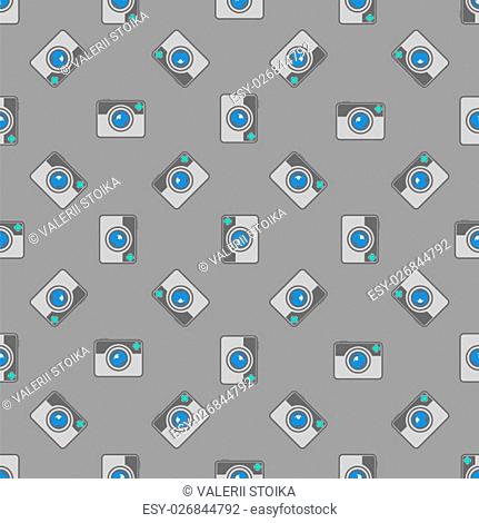 Digital Camera Icon Seamless Pattern on Grey Background