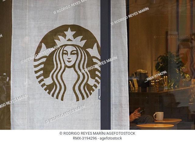 December 5, 2018, Saitama, Japan - A logo of Starbucks is seen at its coffee shop in Kawagoe. The branch opened last March is located near to the Toki no Kane...