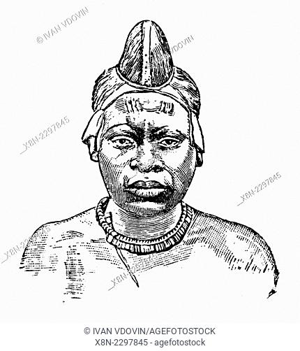 Kisii (Bantu) man in traditional dress, Kenya, illustration from Soviet encyclopedia, 1926