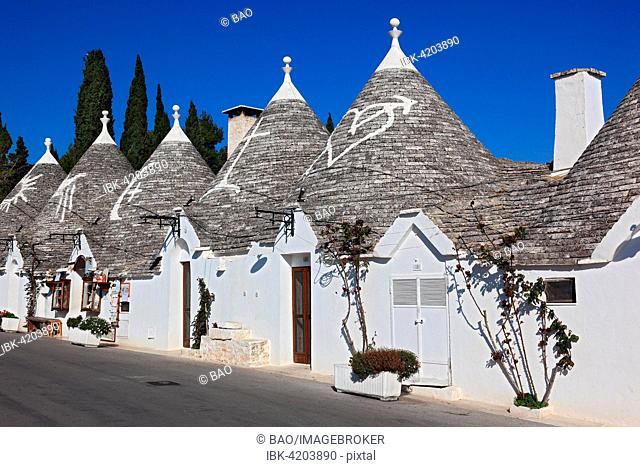 Trulli, houses with round stone roofs, Alberobello, Apulia, Italy