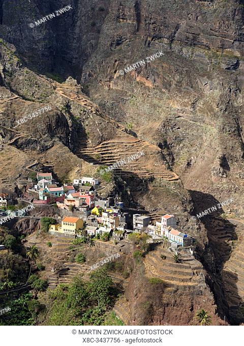 Small iconic mountain village Fontainhas in the mountains of Island Santo Antao, Cape Verde in the equatorial atlantic. April
