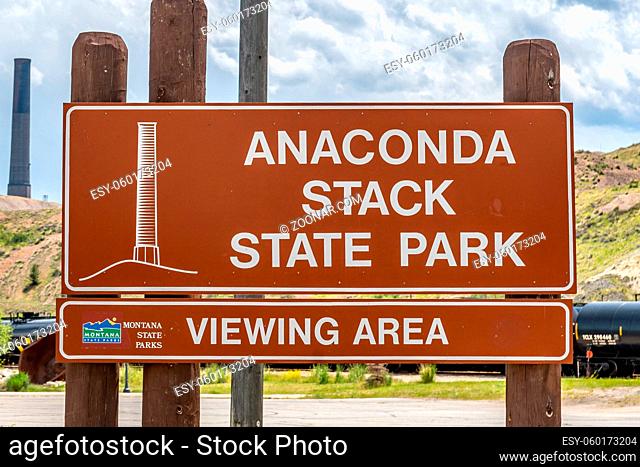 Anaconda, MT, USA - July 4, 2020: A welcoming signboard at the entry point of the preserve park