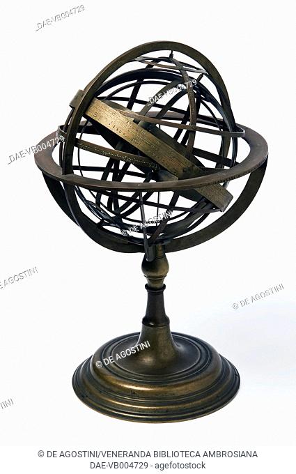 Armillary sphere, 1549, by Janello Torriani or Gianello Torriani (1500-1585), brass, ball diameter 17.1cm, height 30.5cm, inv 305