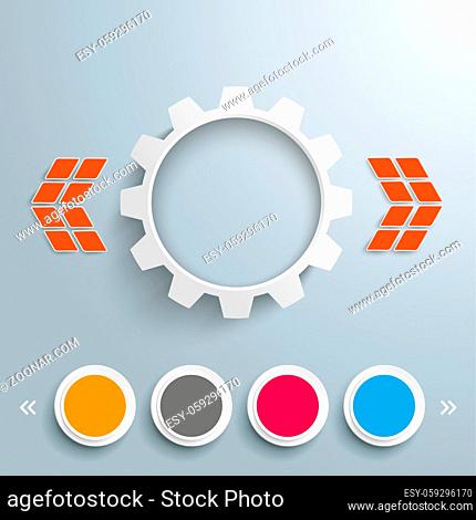 Infographic design with gear and 4 circles on the grey background. Eps 10 vector file