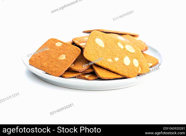 Sweet almond cookies. Tasty biscuits isolated on white background