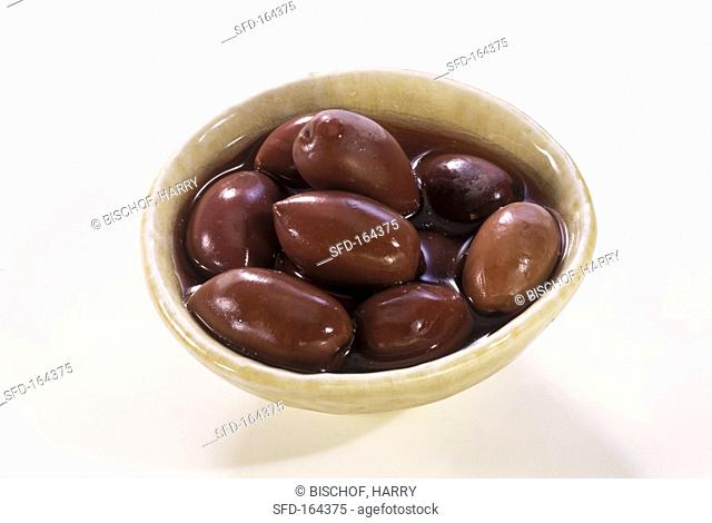 Pickled black olives in a bowl