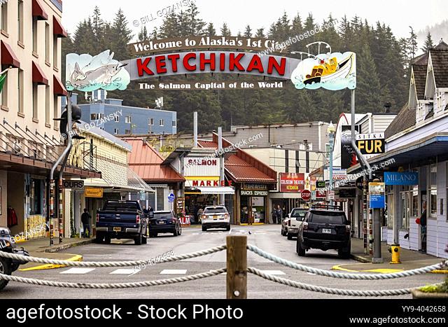 Welcome to Ketchikan sign ""Salmon Capital of the World"" - Ketchikan, Alaska, USA