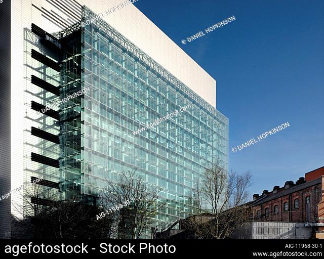 Glass facade of Civil Justice Centre, Hardman Boulevard, Spinningfields, Manchester, UK