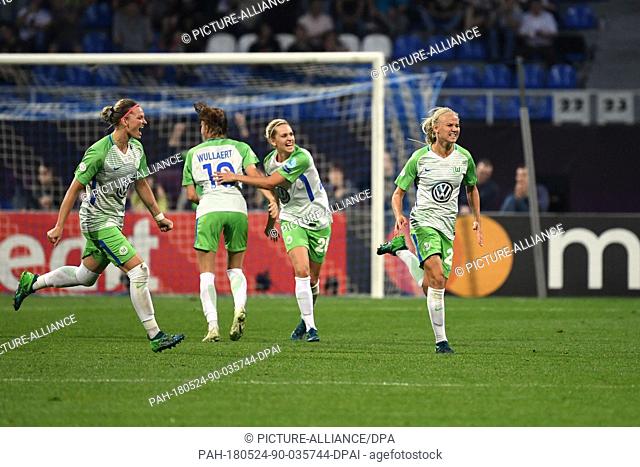 24 May 2018, Ukraine, Kiev: Women's football, Champions League, VfL Wolfsburg vs Olympique Lyon at the Valeriy Lobanovskyi Dynamo Stadium