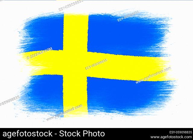 The Swedish flag - Painted grunge flag, brush strokes. Isolated on white background