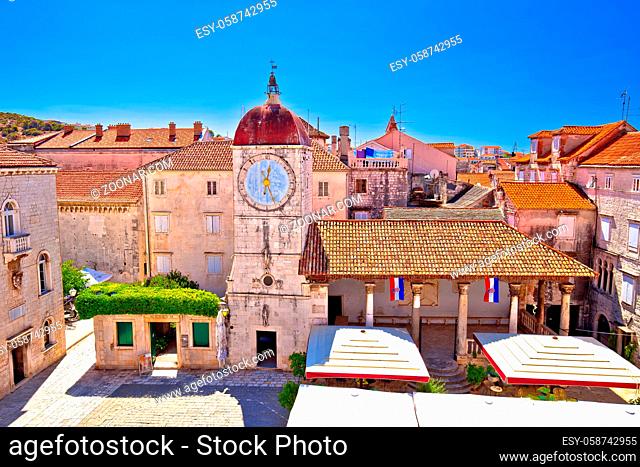 UNESCO Town of Trogir main square panoramic view in Dalmatia, Croatia