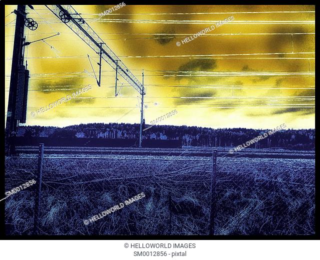 Overhead lines above a railway track, Sweden, Scandinavia