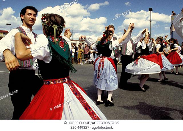 Bagpipe and dance groups from all over Europe in annual festival. Strakonice, Czech Republic