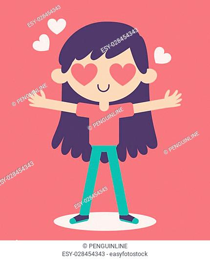Vector illustration of a cartoon girl with open arms and hearts in the  eyes, next to floating hearts, Stock Vector, Vector And Low Budget Royalty  Free Image. Pic. ESY-028454343 | agefotostock