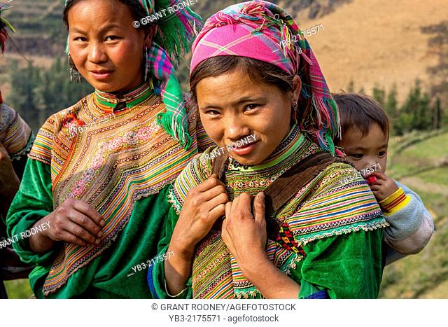 Women From The Flower Hmong Hill Tribe, Bac Ha, Lao Cai Province, Vietnam