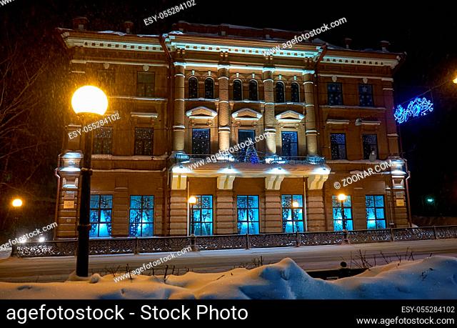 TOMSK, RUSSIA - JANUARY 05, 2019: Profitable house of the merchant Kukhterin, designed by architect Konstantin Lygin on Lenin Street