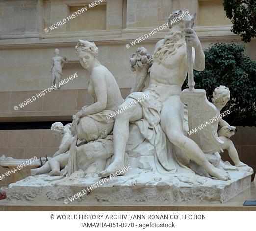 Marble statue of The Seine and the Marne by Nicolas Coustou (1658-1733), a French sculptor whose style was based upon the academic grand manner of the sculptors