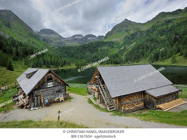 Fahrlechnerhuette mountain lodge at the Duisitzkarsee, Schladminger Tauern mountains, Styria, Austria, Europe