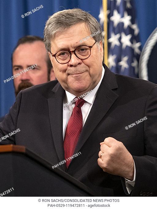 United States Attorney General William P. Barr conducts a press conference at the US Department of Justice in Washington, DC on April 18, 2019