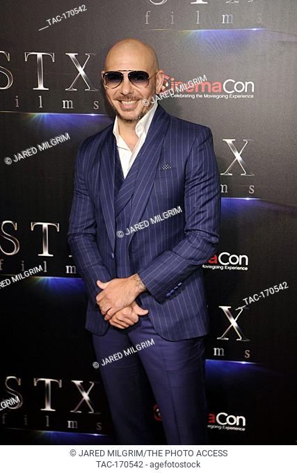 Rapper/Actor Armando Christian Pérez aka Pitbull arrives at the STXfilms presentation red carpet for CinemaCon's ""The State Of The Industry: Past