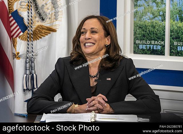 United States Vice President Kamala Harris hosts a virtual bipartisan roundtable meeting with mayors from around the country on the Bipartisan Infrastructure...