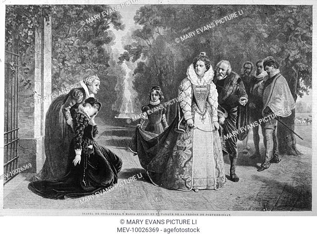 Elizabeth meets Mary Queen of Scots in the park of Fotheringhay - a scene from Schiller's 'Mary Stuart' which never really occurred
