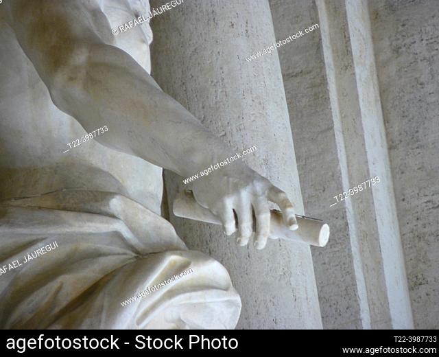 Rome (Italy). Night view of the hand of the God Neptune in La Fontana di Trevi in the city of Rome