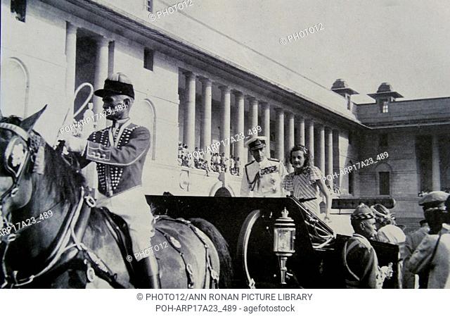 Lord and lady Mountbatten leave the Vice regal residence in New Delhi, India on their departure from India 1948