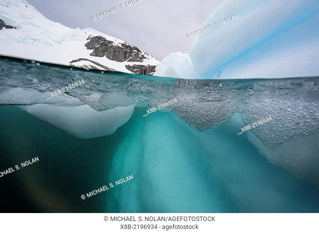Above and below view of glacial ice, Cuverville Island, Errera Channel, Antarctica