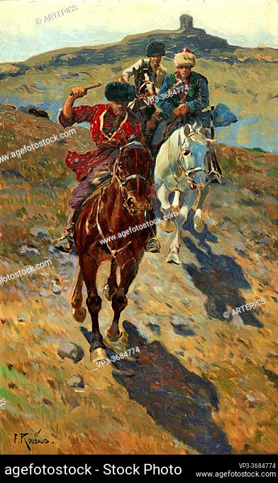 Roubaud Franz - Circassian Horsemen at Full Gallop - Russian School - 19th Century