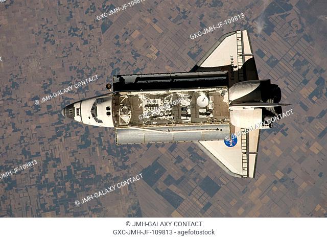 This view of the Space Shuttle Endeavour was one of a series provided by an Expedition 20 crewmember prior to and during a survey of the approaching vehicle...