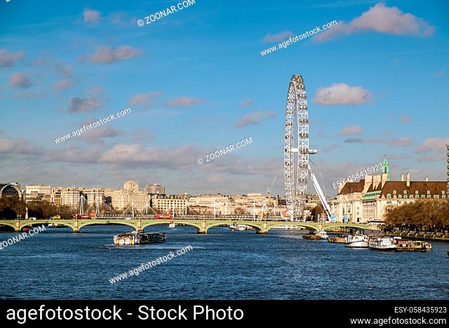 View along the River Thames to the London Eye