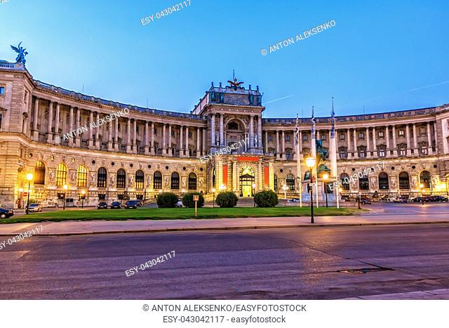 Hofburg Palace, evening view in the lights in Vienna, Austria